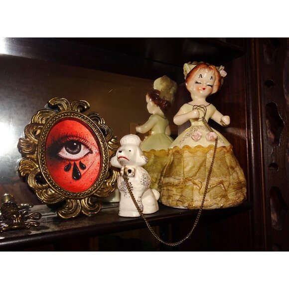 Vintage Ceramic Women & Poodle Figurine Southern Belle antique lady walking dog - Picture 7 of 11